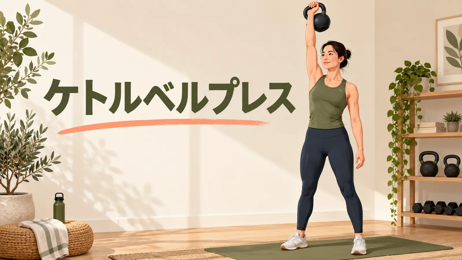 ケトルベルプレスの頭上姿勢を示すイラスト