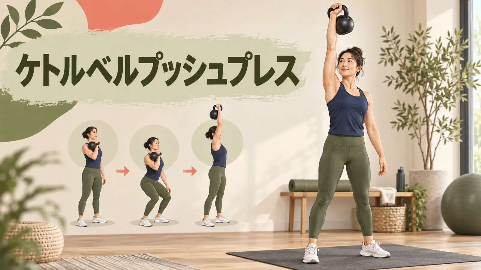 脚の力を使うケトルベルプッシュプレス