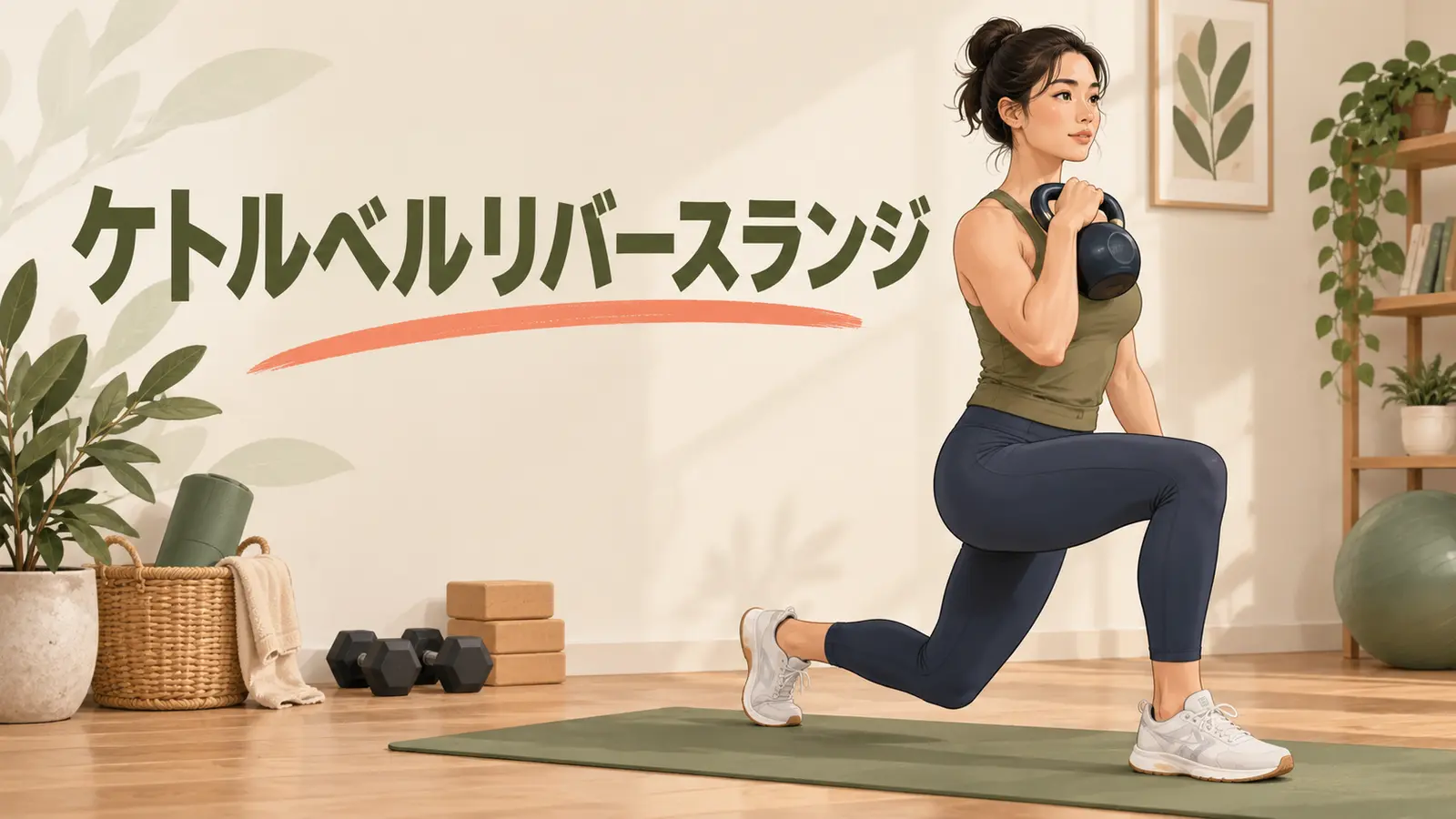 ケトルベルを持って後ろへ踏み出すリバースランジ