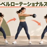 方向転換しながらケトルベルスイングを行う人物