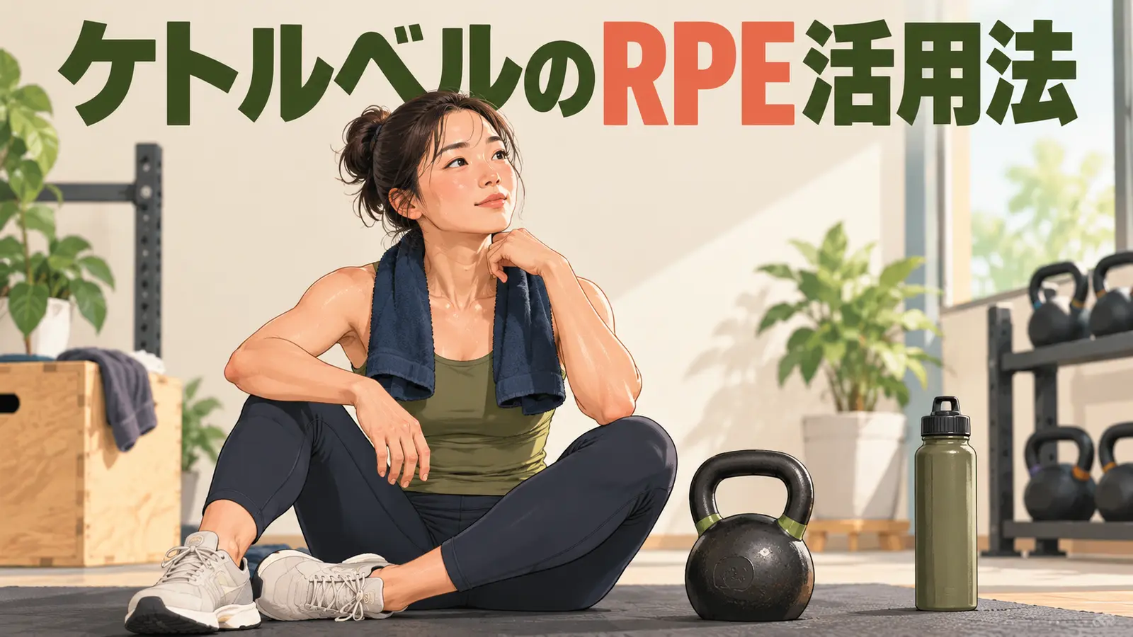 ケトルベルのRPE活用法|きつさを数値化して負荷を調整を解説するケトルベルのイラスト