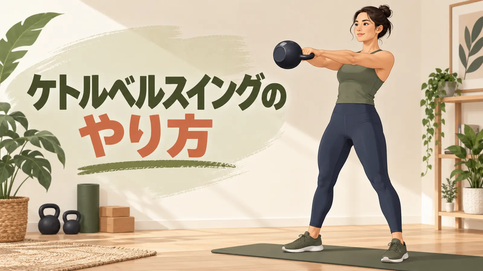 ケトルベルスイングを胸の高さまで振るフォームのイラスト