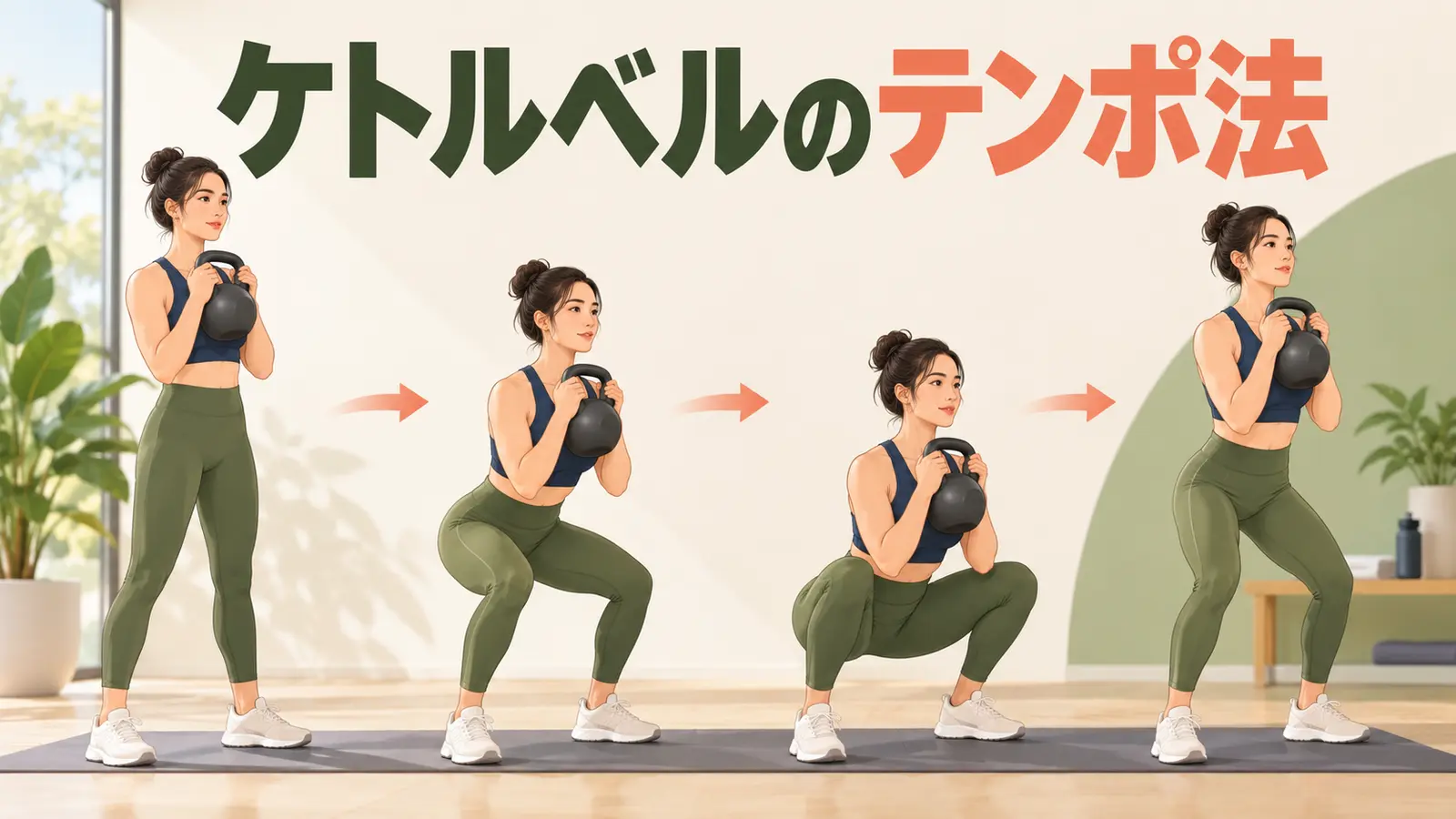 ケトルベルのテンポトレーニング|軽い重量でも効かせる秒数設定を解説するケトルベルのイラスト