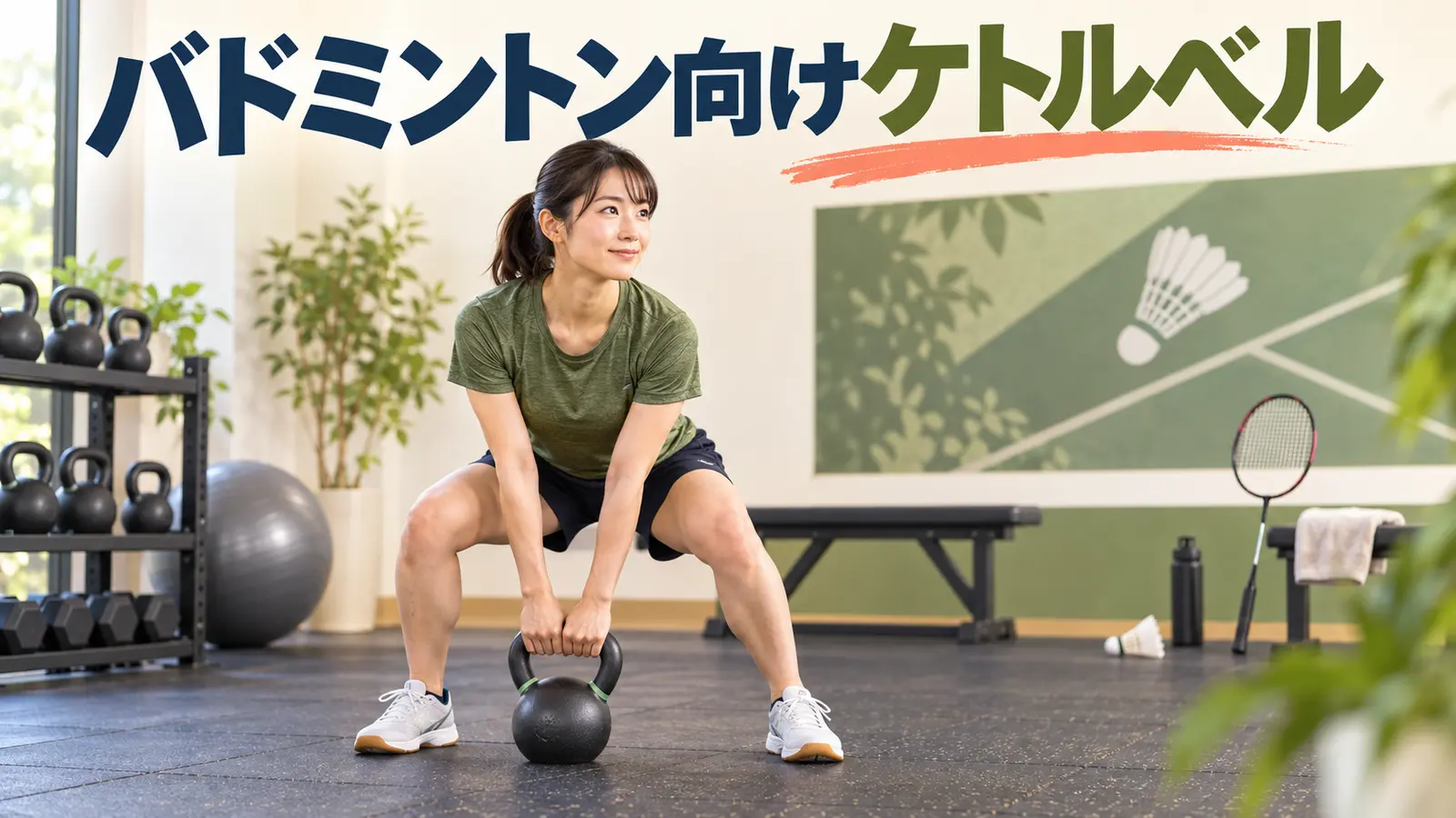 バドミントン向けケトルベルトレーニング|踏み込みと体幹を補強を示すケトルベル補強のイラスト