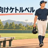 野球向けケトルベルトレーニング｜投球・打撃を支える体幹と下半身を示すケトルベル補強のイラスト