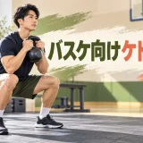 バスケットボール向けケトルベルトレーニング｜跳ぶ・止まる力を補強を示すケトルベル補強のイラスト
