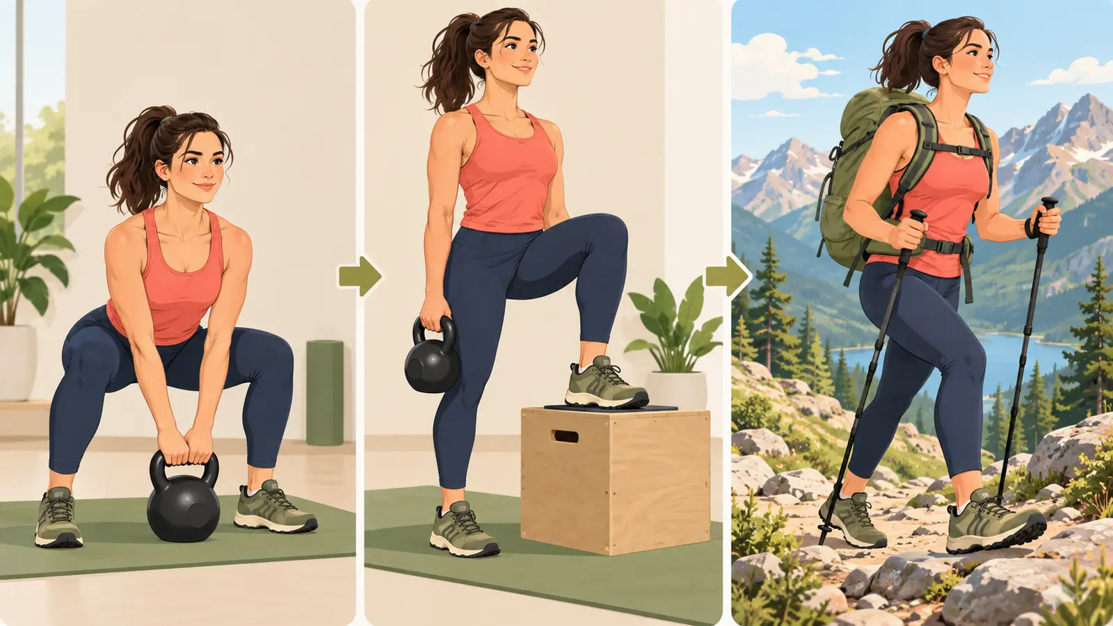 登山を支えるケトルベル補強種目のイラスト