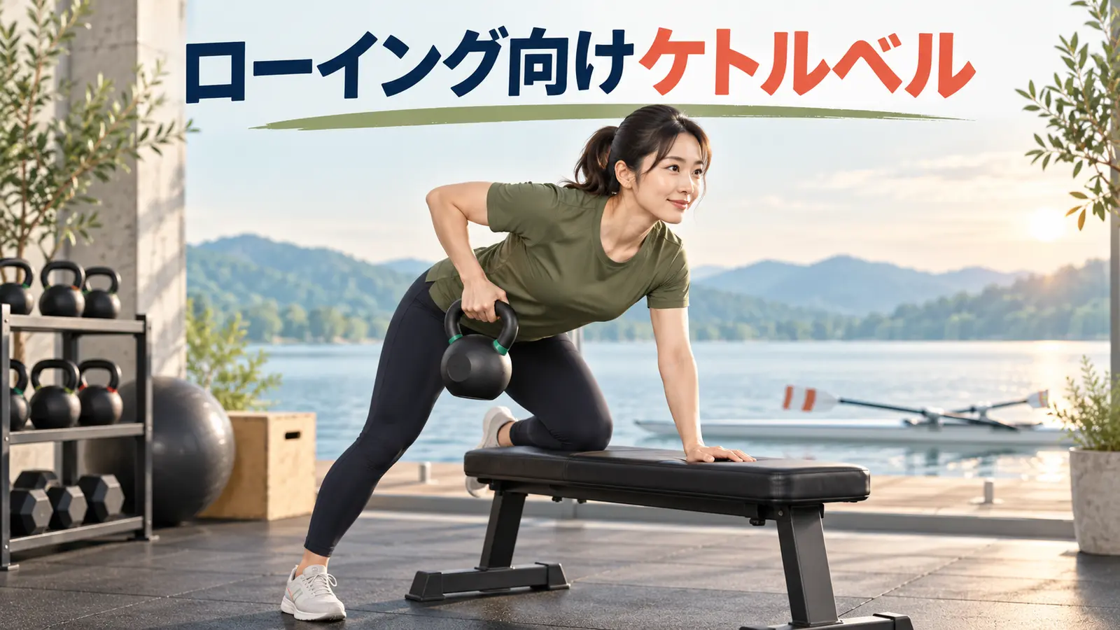 ローイング向けケトルベルトレーニング｜脚・背中・体幹を補強を示すケトルベル補強のイラスト
