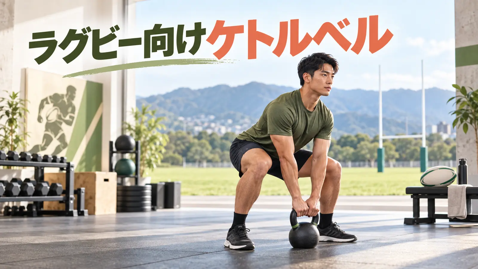 ラグビー向けケトルベルトレーニング｜接触に負けない全身補強を示すケトルベル補強のイラスト