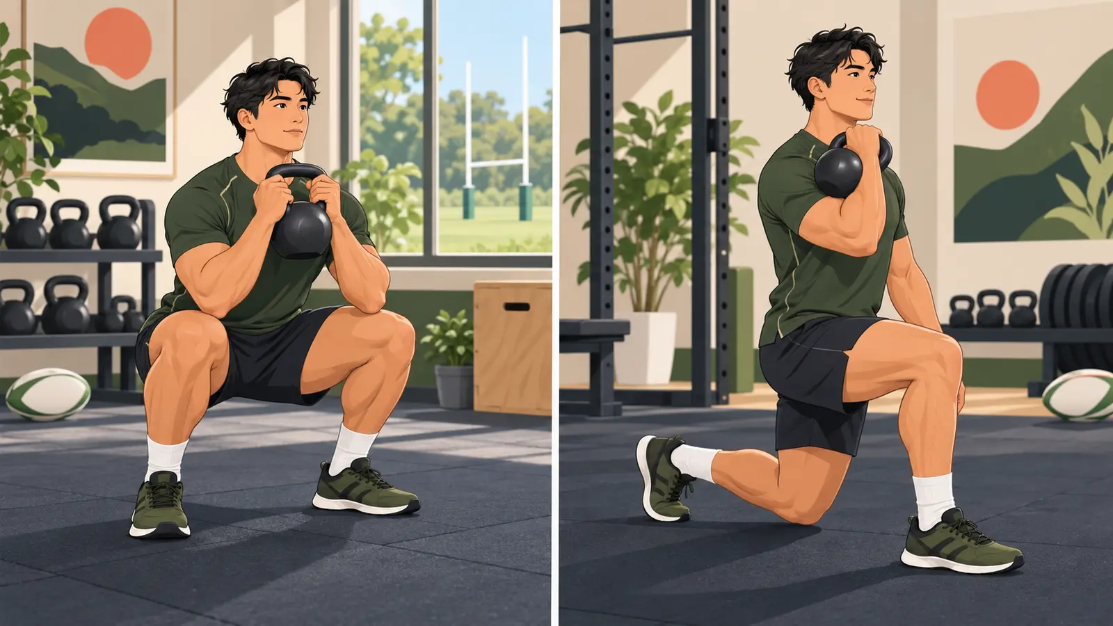 ラグビーを支えるケトルベル補強種目のイラスト