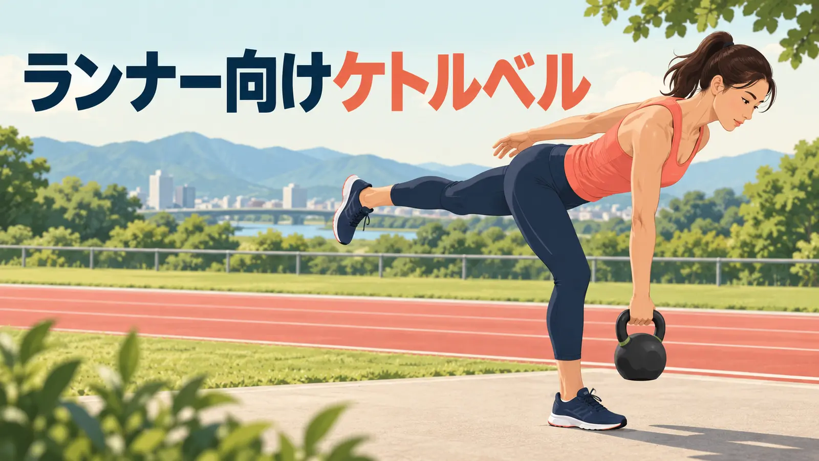 ランナー向けケトルベルトレーニング|走りを邪魔しない補強メニューを示すケトルベル補強のイラスト