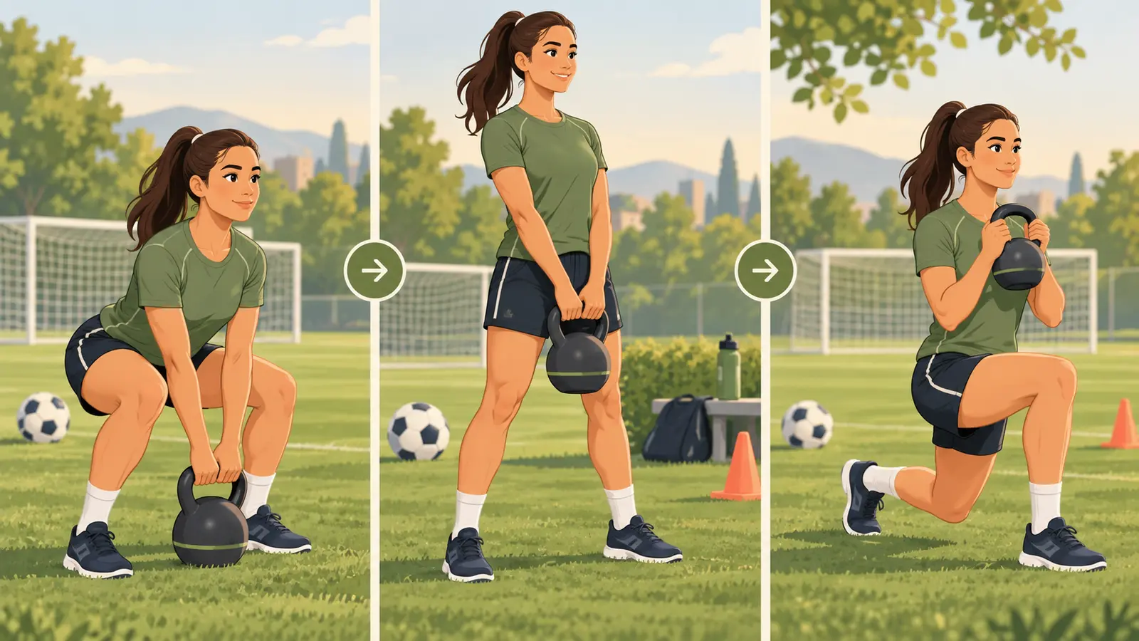 サッカーを支えるケトルベル補強種目のイラスト