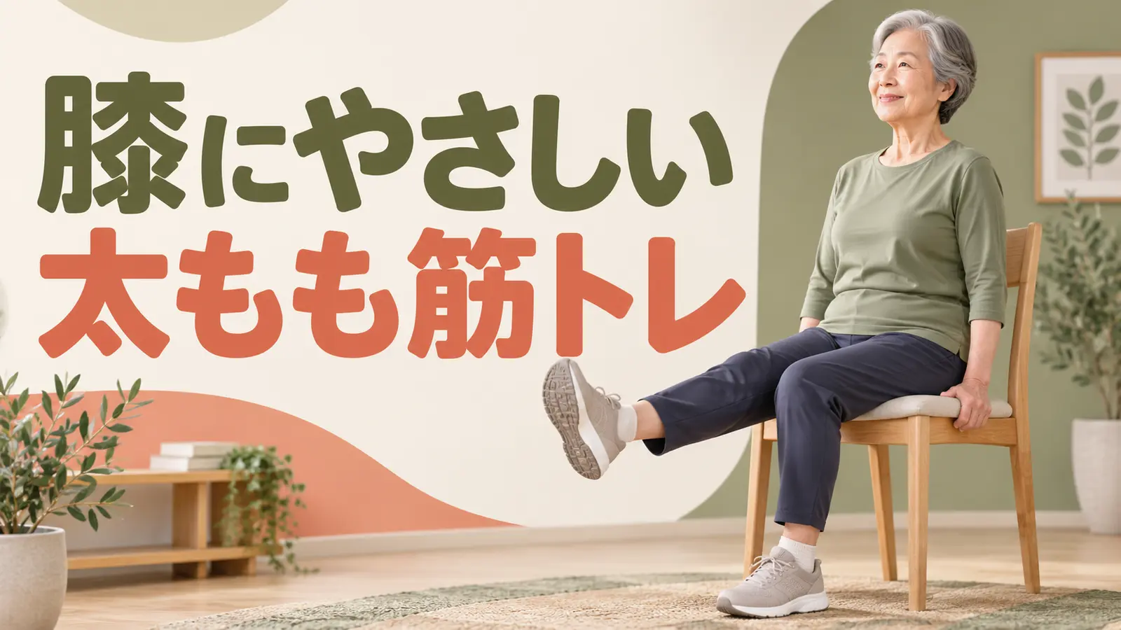 膝に負担をかけにくい太ももの筋トレを実践する中高年のイラスト