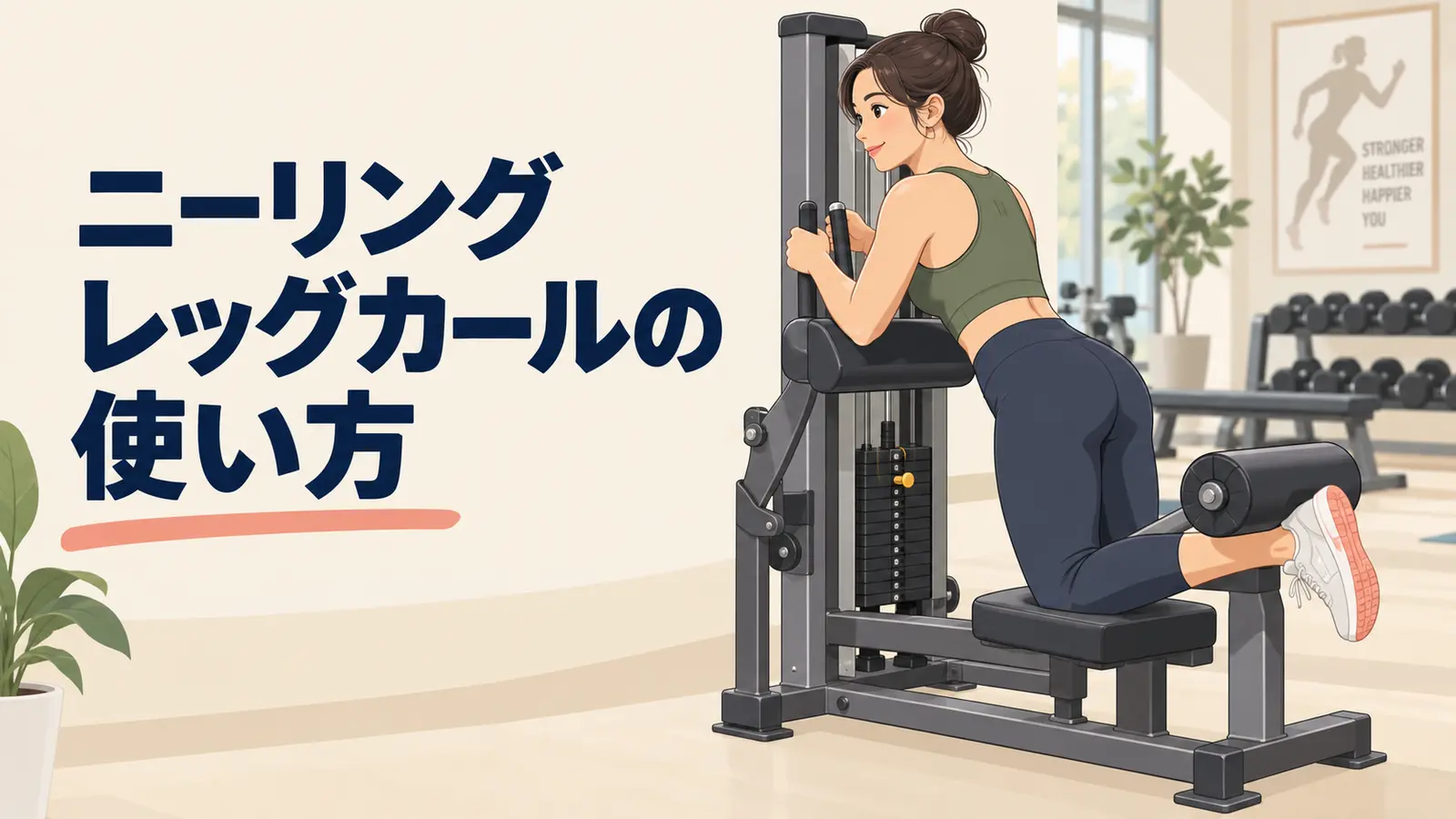 ニーリングレッグカールマシンの使い方を示すアイキャッチ