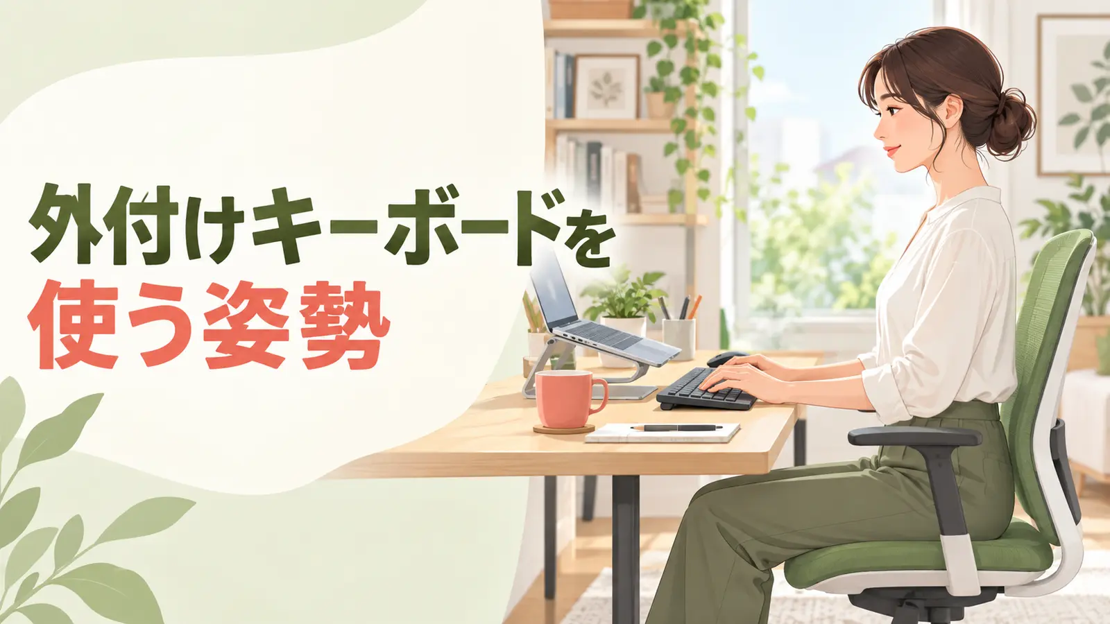 外付けキーボードでノートパソコンを使う人のイラスト