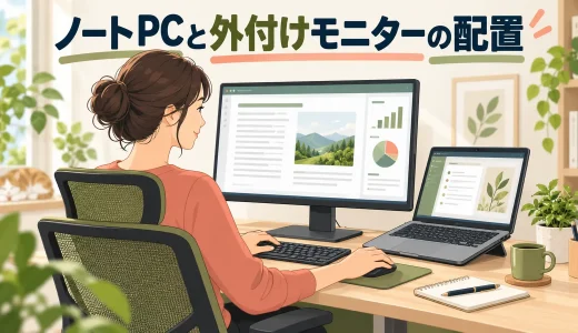 ノートパソコンと外付けモニターの配置｜2画面で首をひねらない使い分け