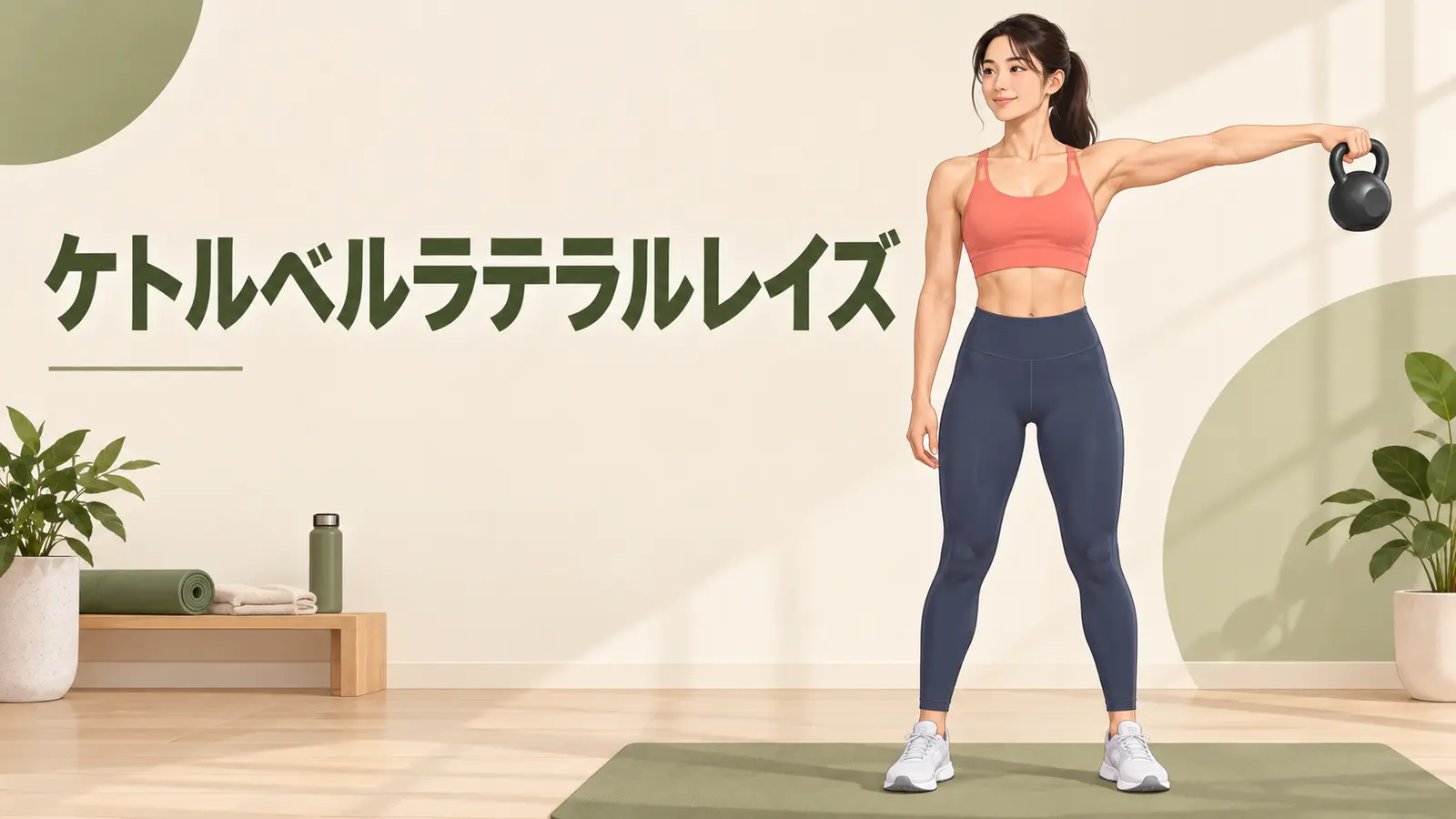 ケトルベルラテラルレイズのフォームを示すアイキャッチイラスト