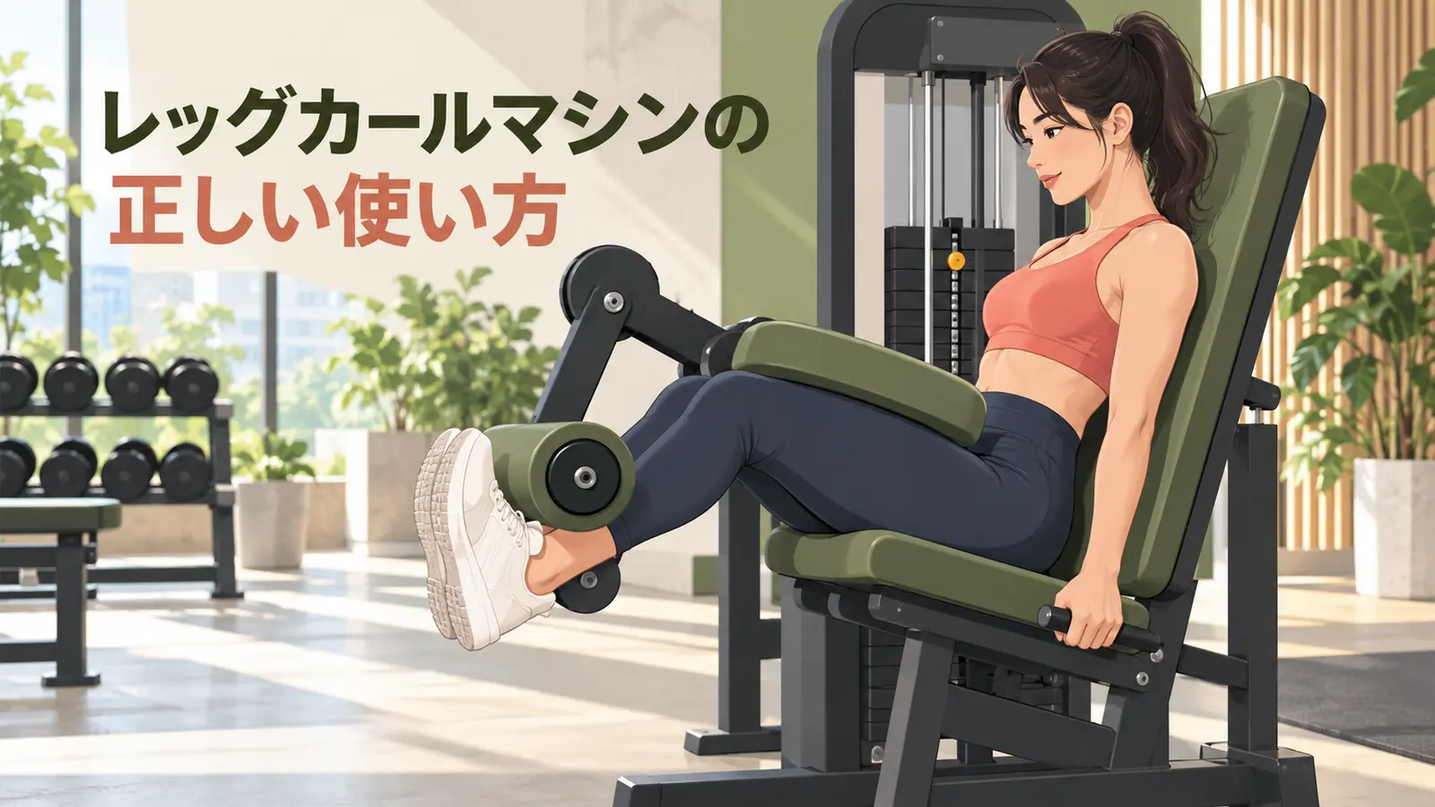 レッグカールマシンを正しいフォームで行うイラスト