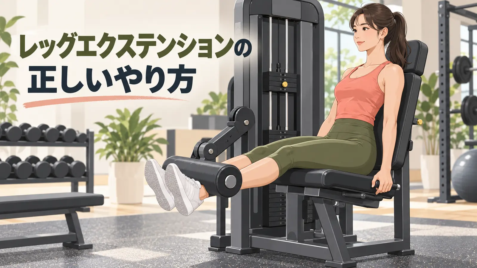 レッグエクステンションを正しいフォームで行うイラスト