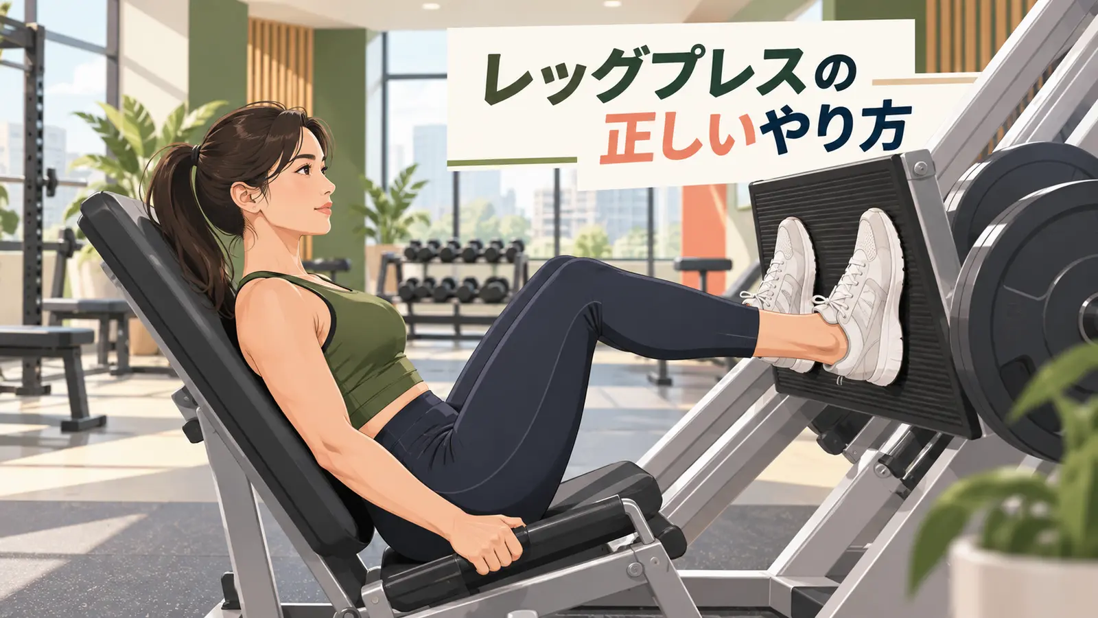 レッグプレスを正しいフォームで行うイラスト