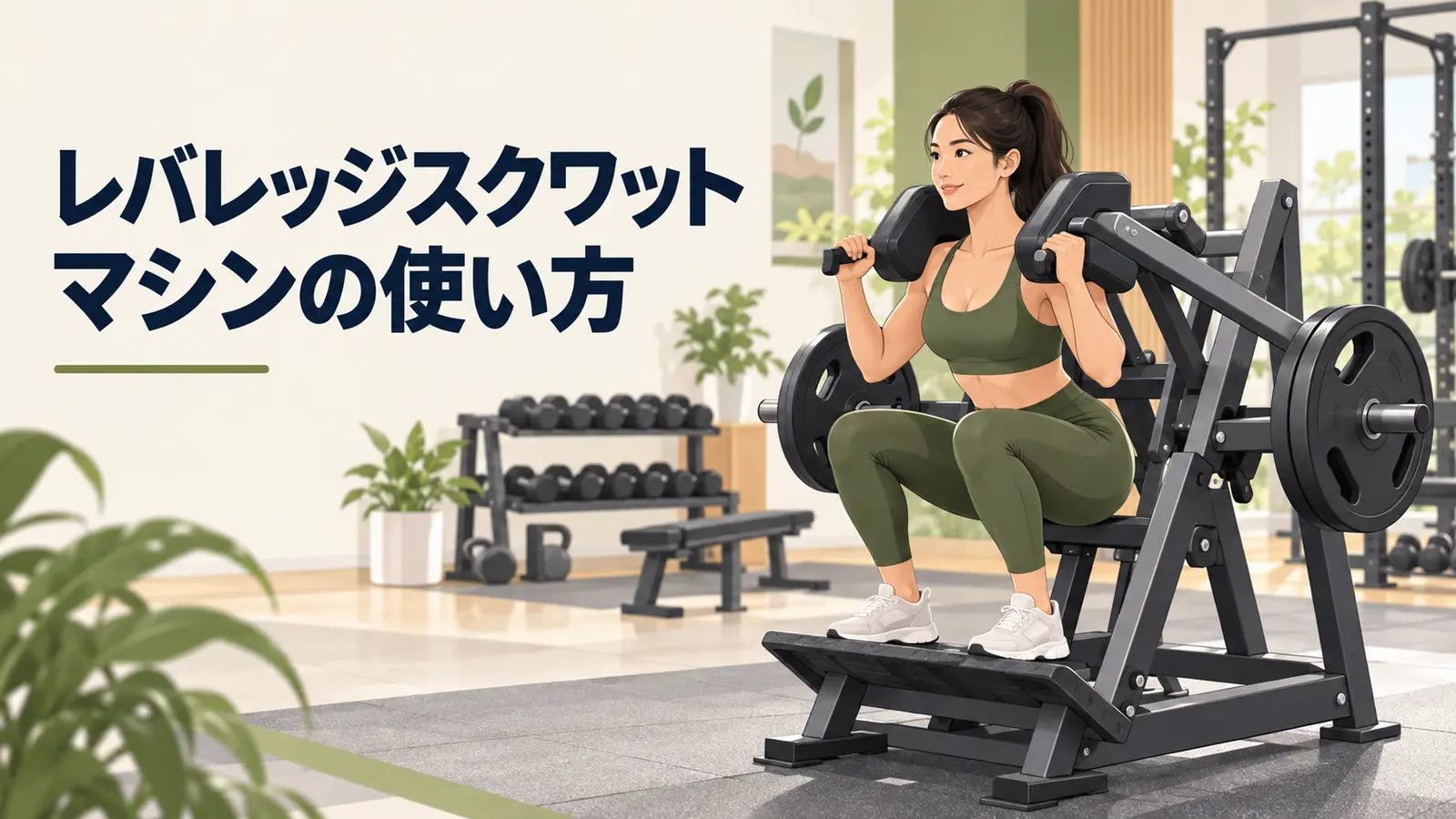 レバレッジスクワットマシンの使い方を示すアイキャッチイラスト
