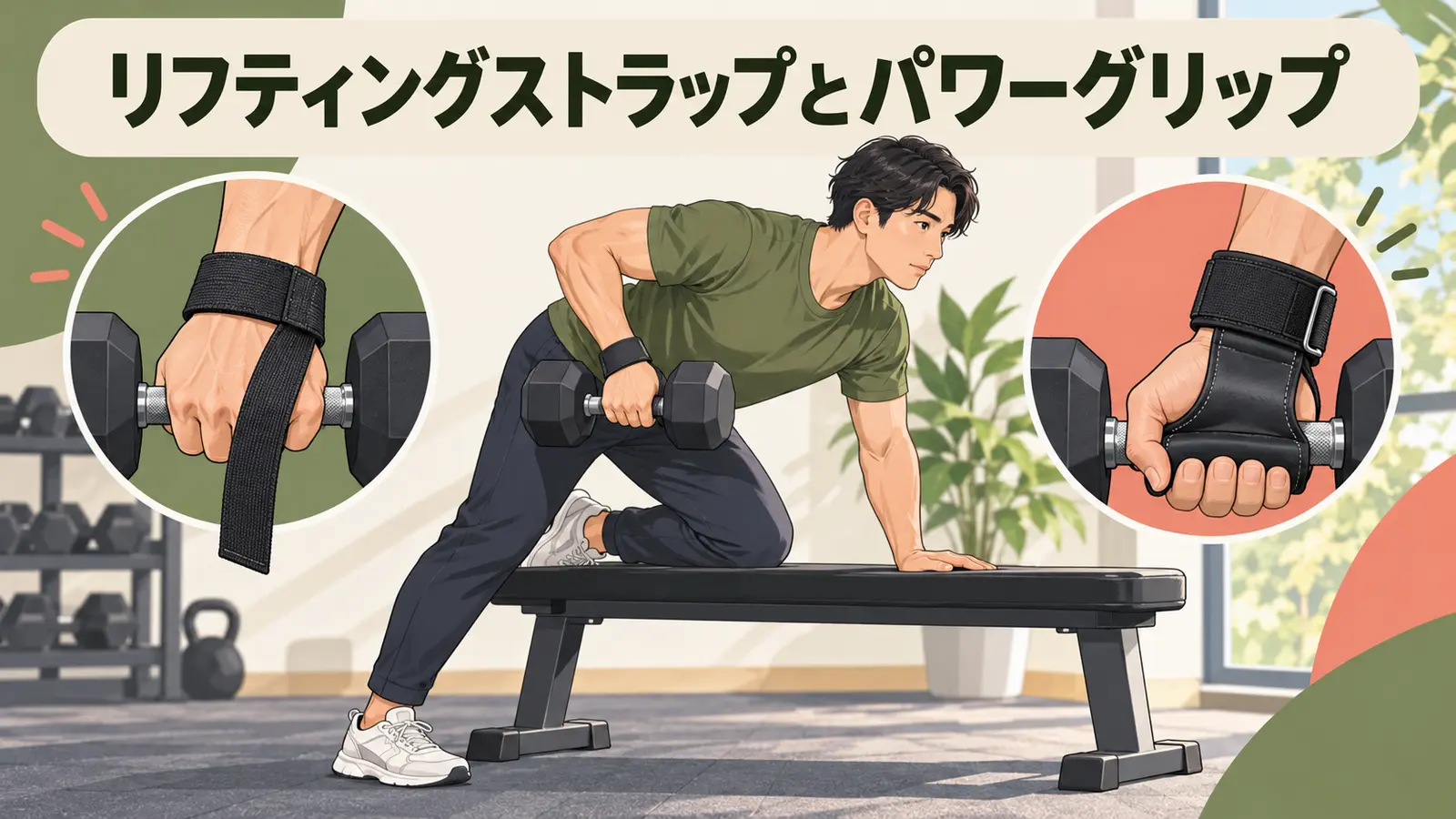 リフティングストラップとパワーグリップを解説するアイキャッチ