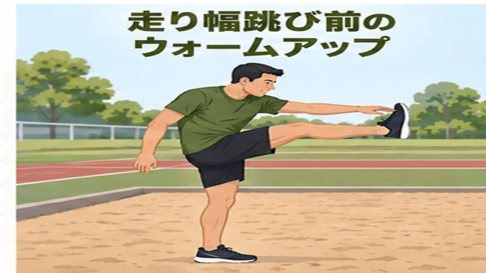 走り幅跳び前にウォームアップする人物のイラスト