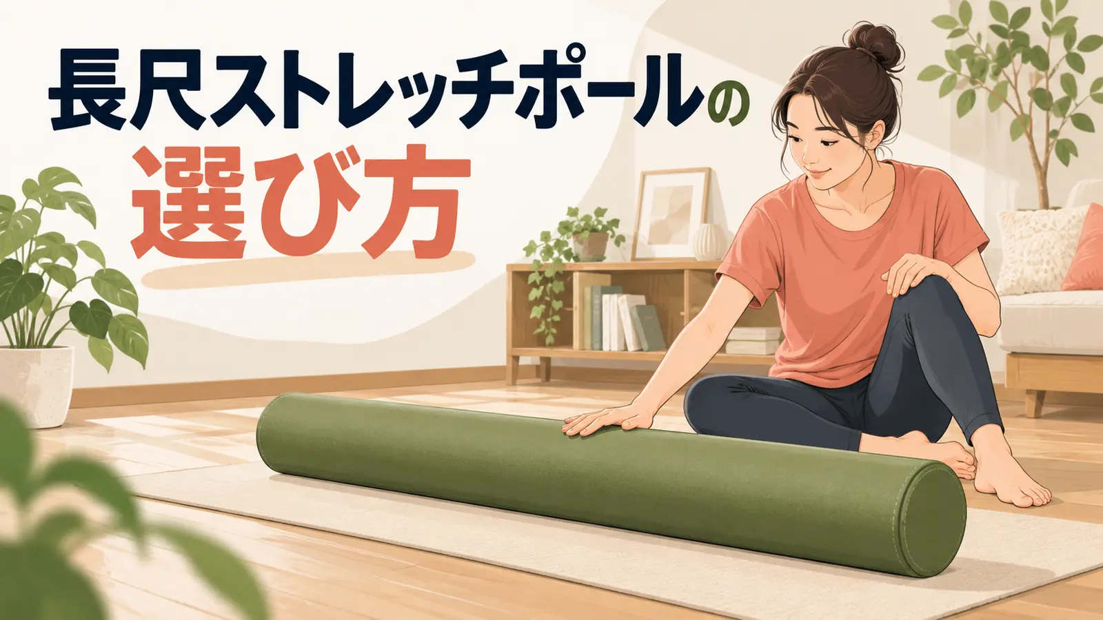 長尺ストレッチポールを使う前に床面と設置場所を確認するイラスト