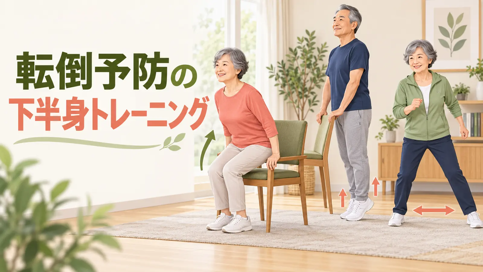 転倒予防の下半身トレーニングのポイントを示すイラスト