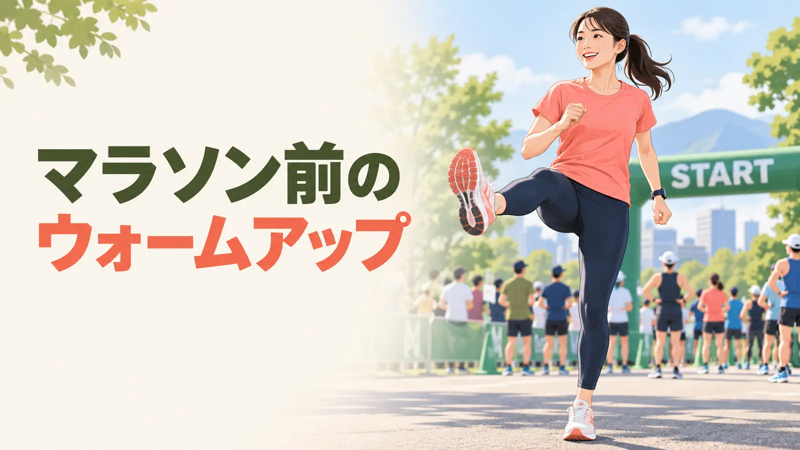 マラソンのスタート前に脚を動かすランナー