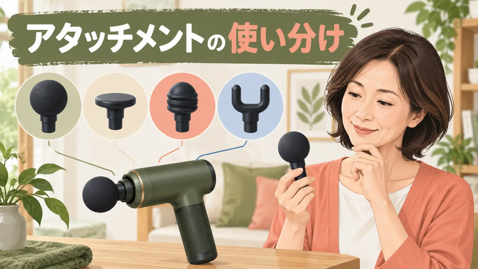 マッサージガンのアタッチメントの使い分け