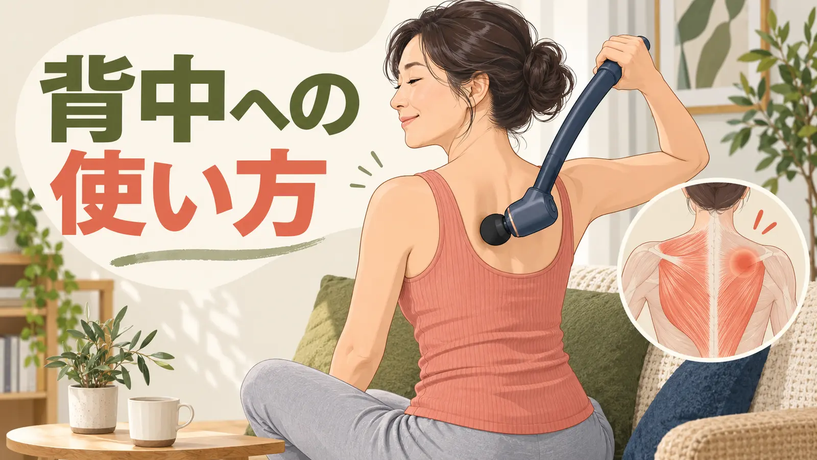 マッサージガンを背中へ使う方法