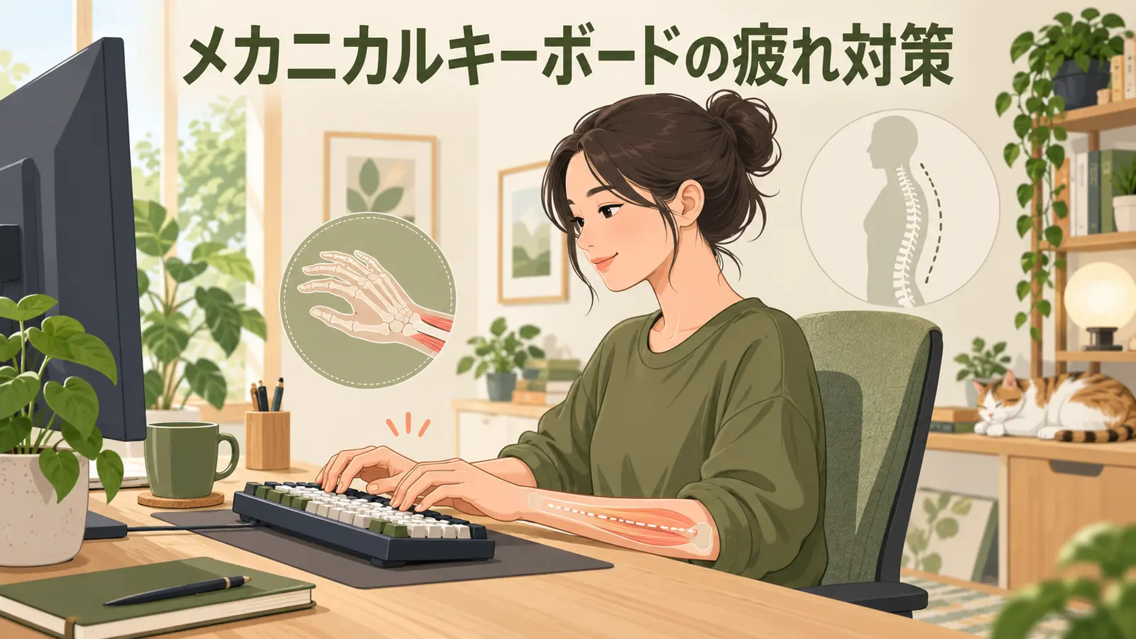 指と前腕を力ませずメカニカルキーボードを入力する姿勢