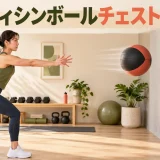 メディシンボールチェストパスを行う女性