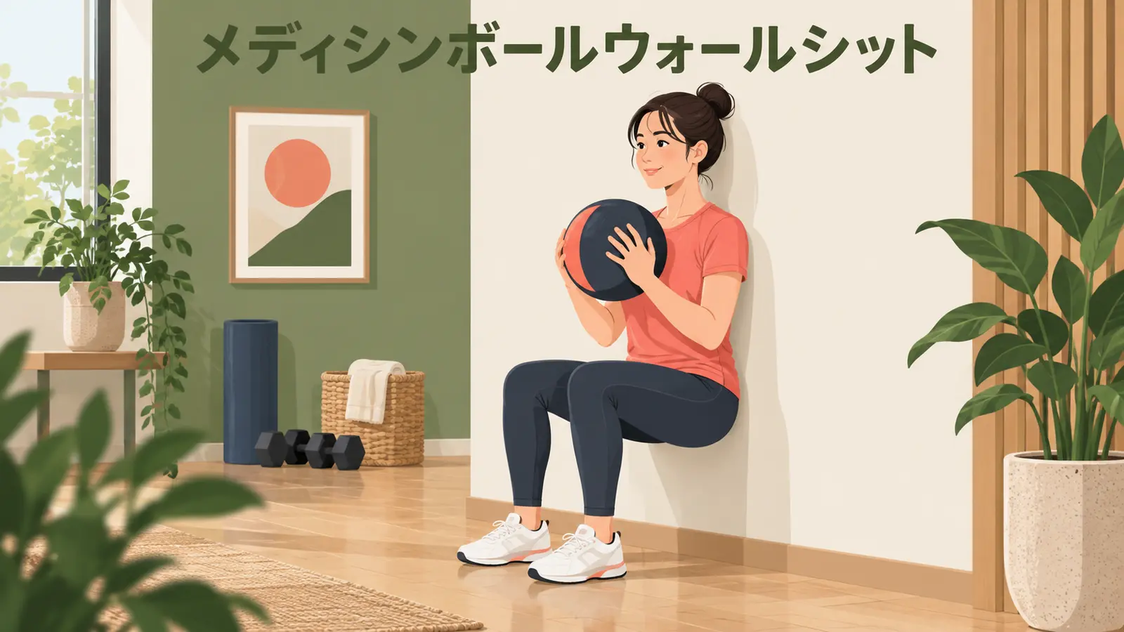 メディシンボールウォールシットのやり方