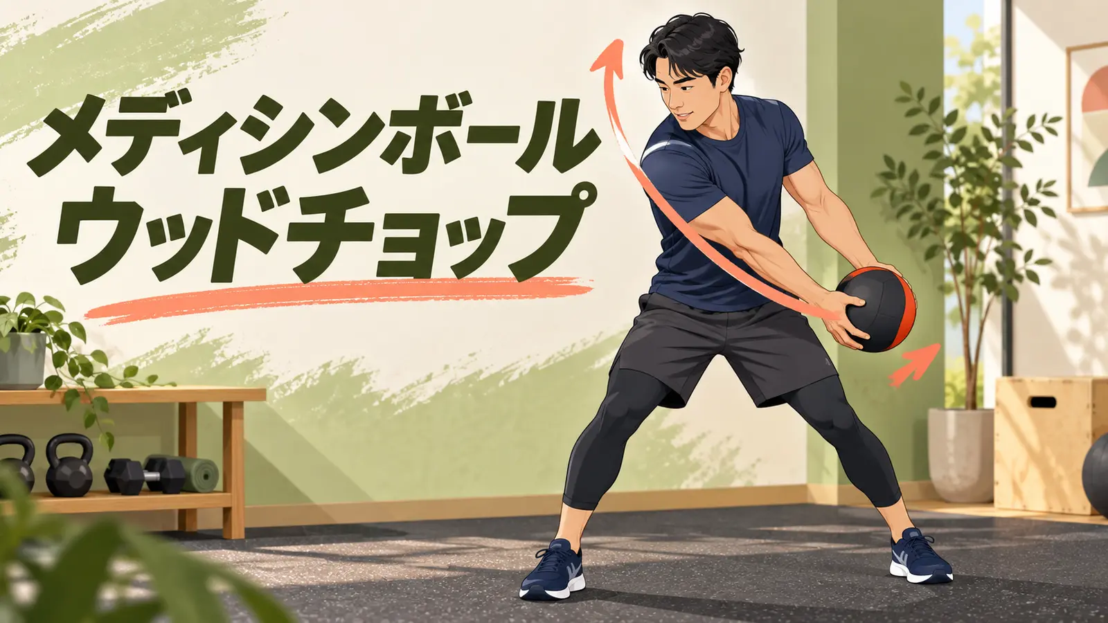 メディシンボールウッドチョップのやり方