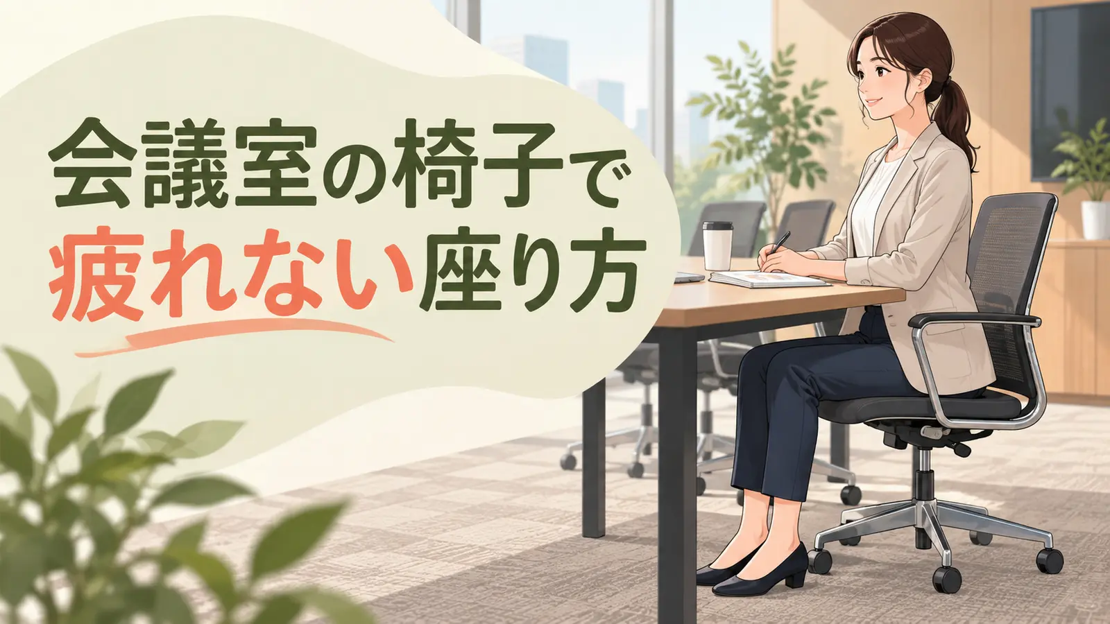 会議室で足裏を着き資料を正面に置いて座る参加者