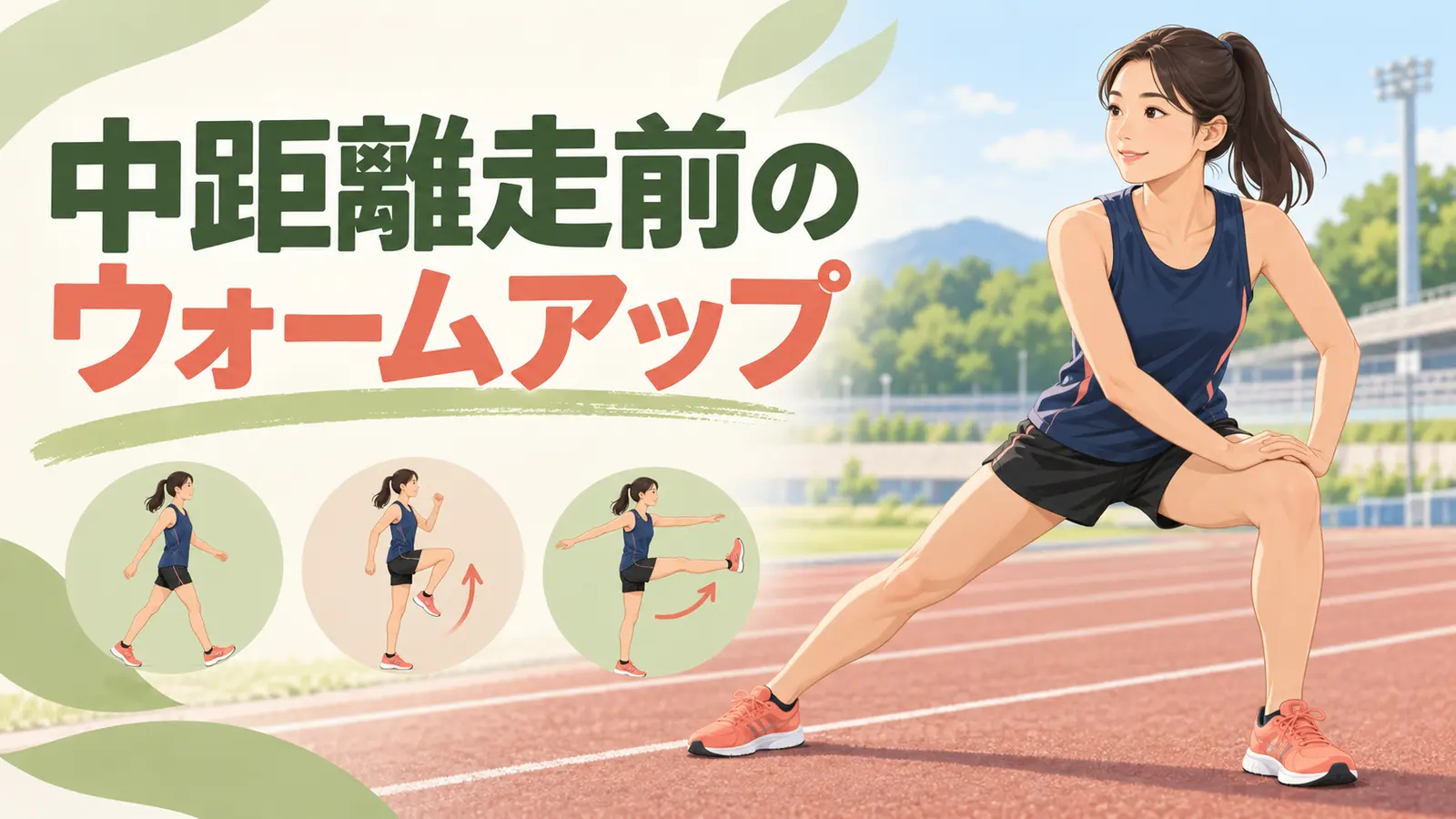 中距離走前にウォームアップを行う様子