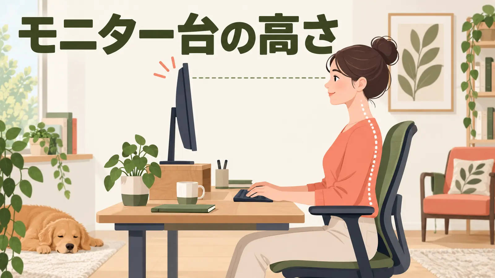 画面上端を目線付近へ合わせた安定したモニター台