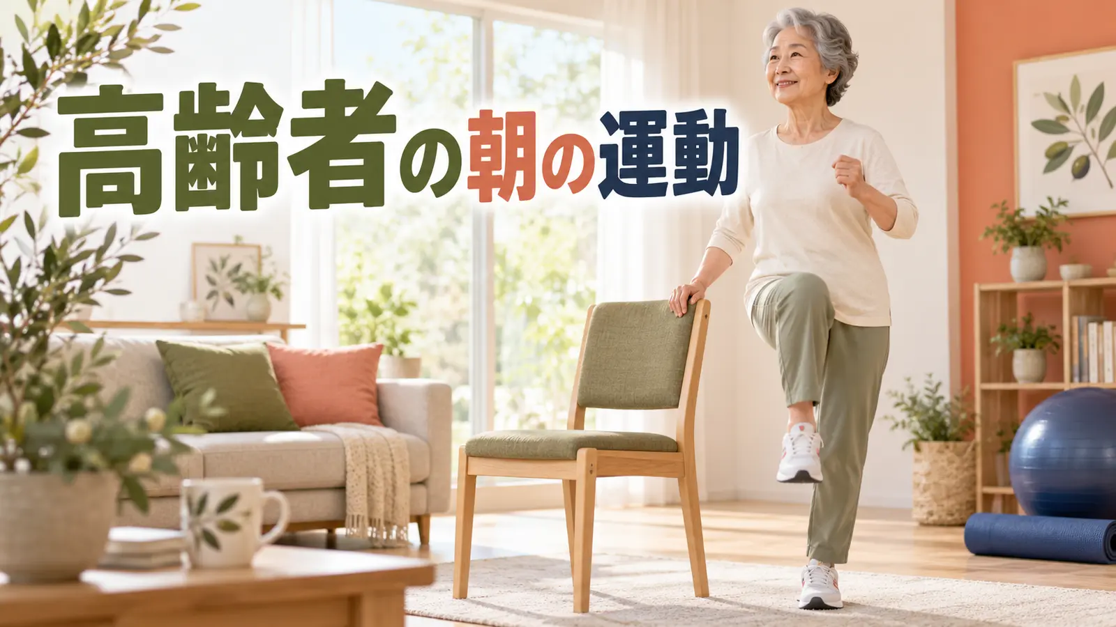 高齢者の朝の運動を実践する中高年のイラスト