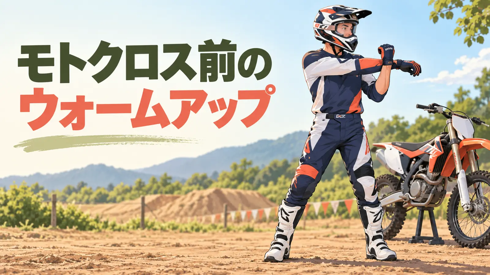 モトクロス前にウォームアップを行う選手