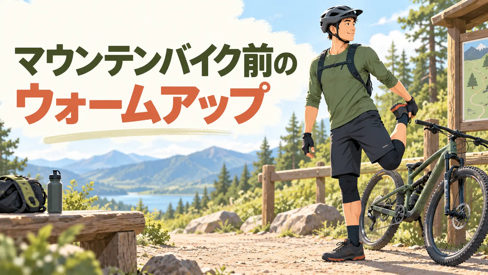 マウンテンバイク前にウォームアップを行う様子