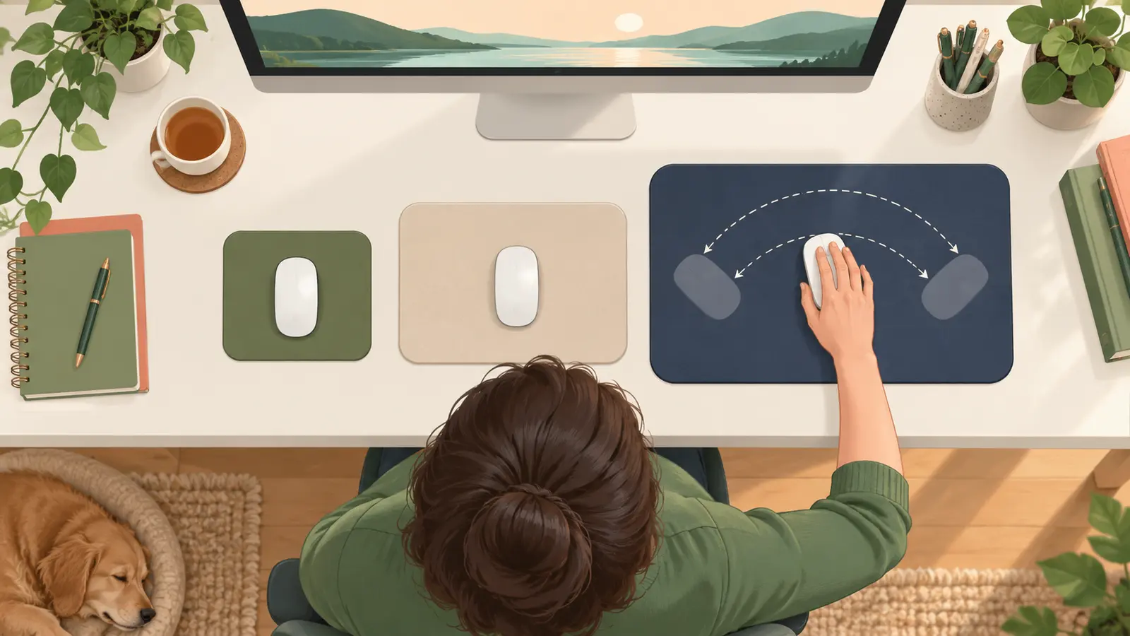 マウスパッドの大きさの具体的な調整方法を示すイラスト