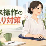 前腕を支え、身体の近くでマウスを操作するオフィスワーカー