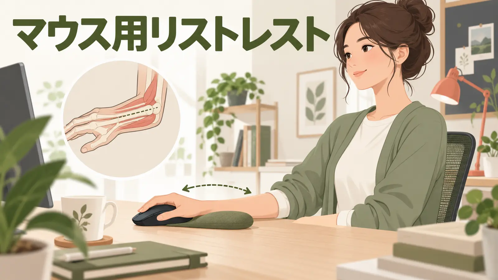 手首を圧迫せず手のひら側を支えるマウス用リストレスト