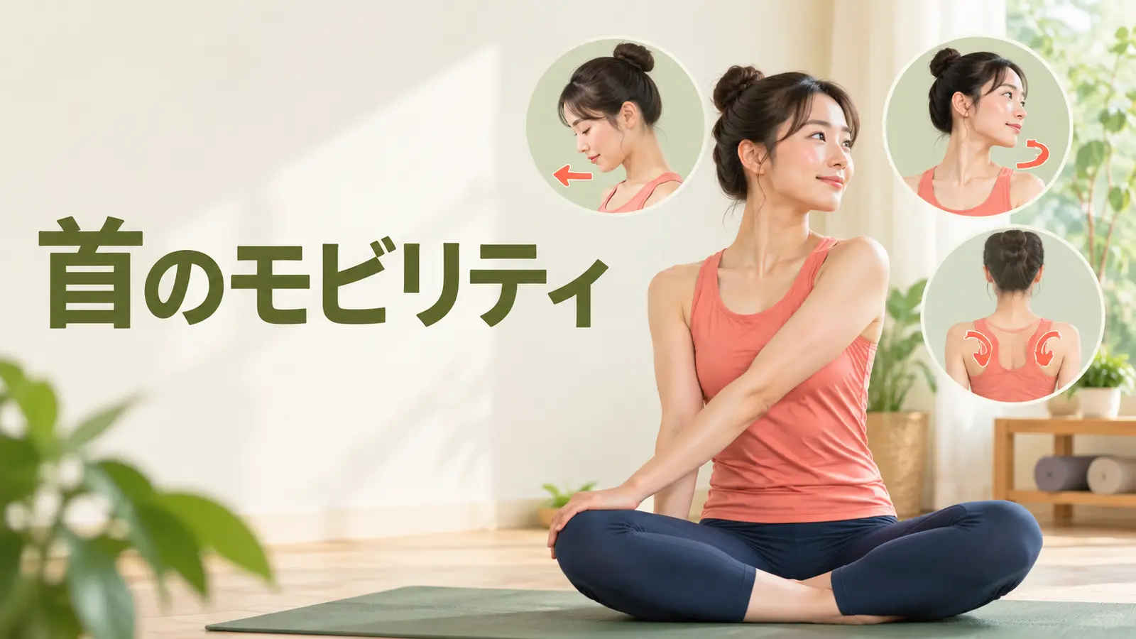 首を大きく回さず呼吸・胸椎・肩甲骨から整える様子