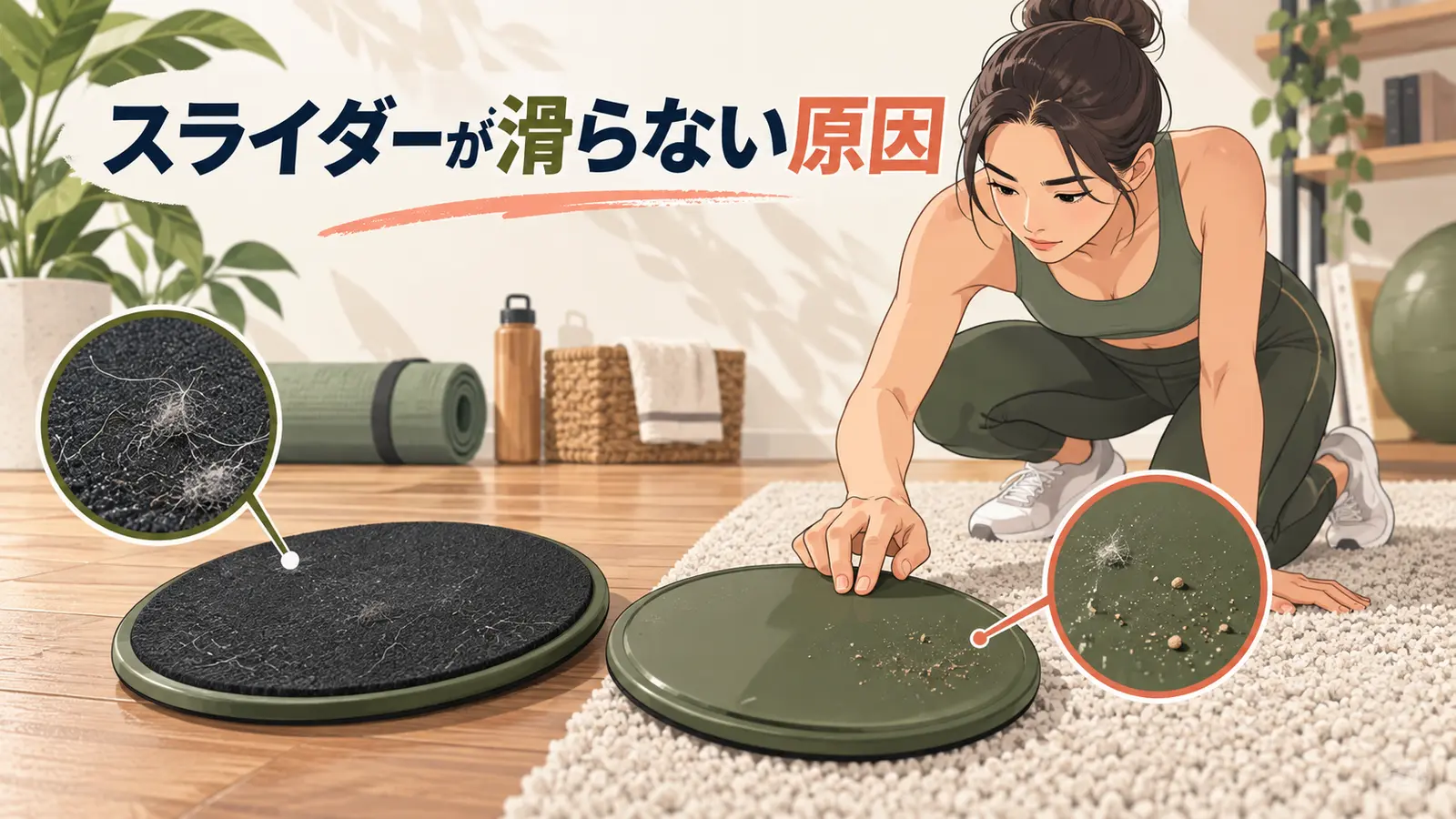 トレーニングスライダーが滑らない原因を解説するアイキャッチ画像