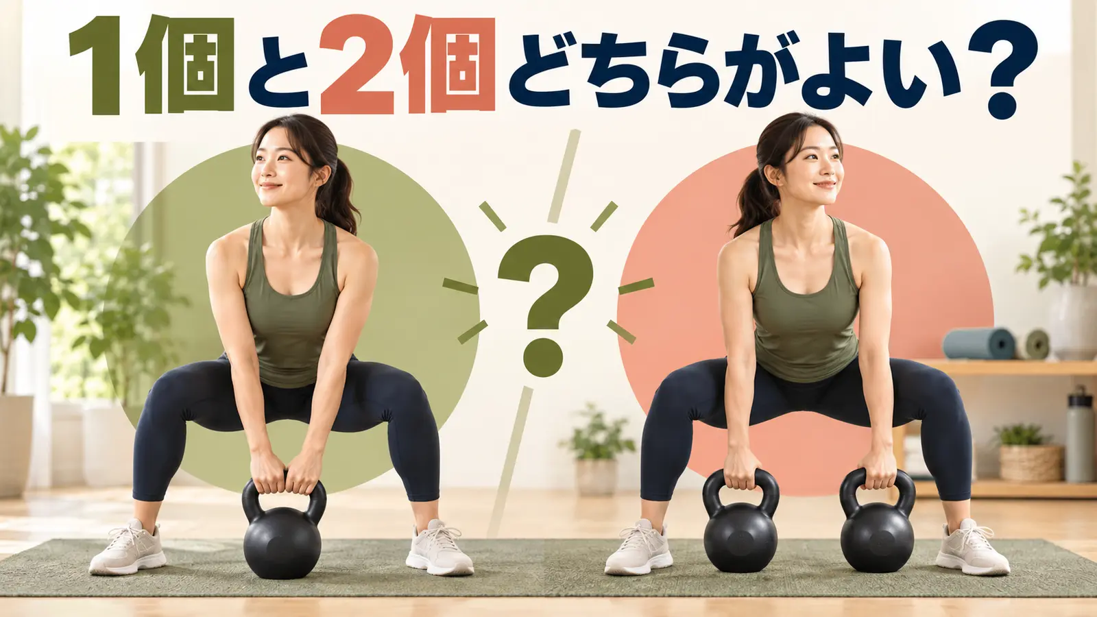 ケトルベルは1個と2個どちらがよい？｜目的別の選び方を解説するケトルベルのイラスト