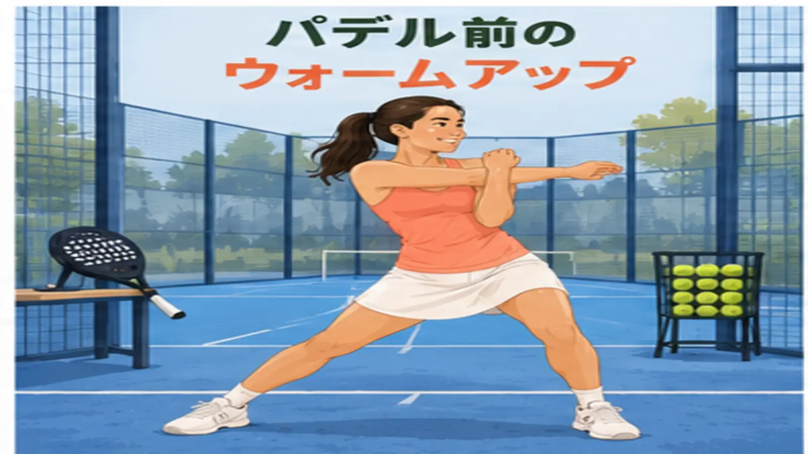 パデル前にウォームアップする人物のイラスト