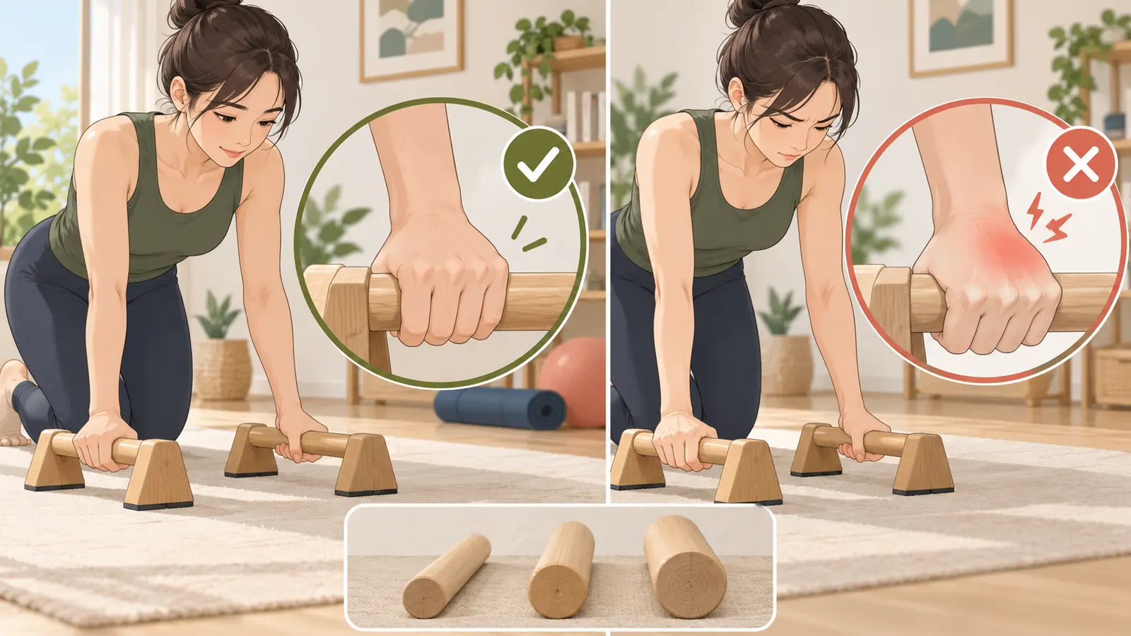 手のひらの負担を抑える握りとバー径の比較